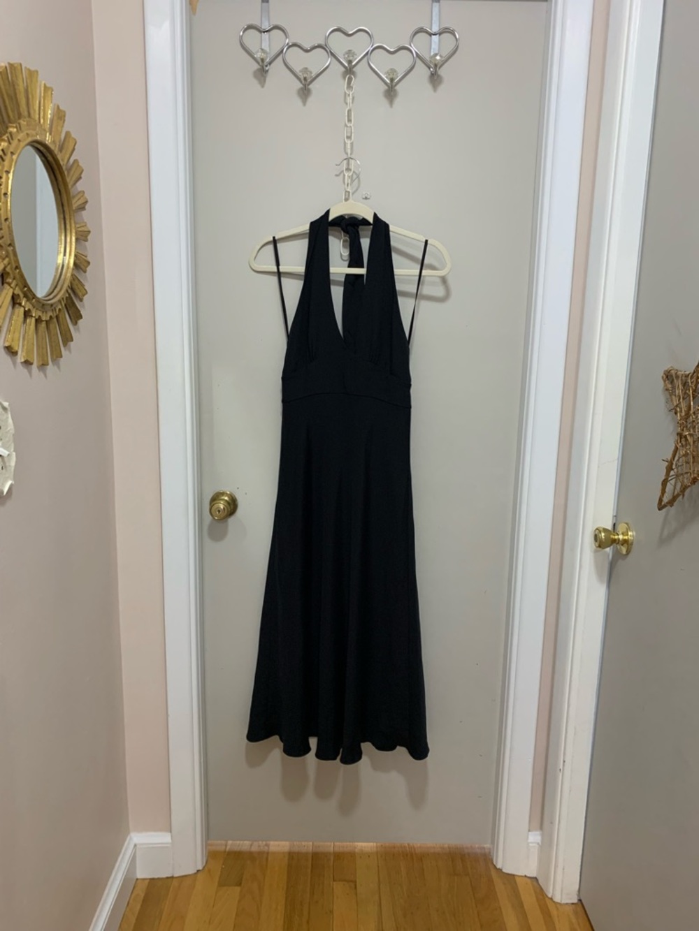 Vintage J. Crew Black Satin Silk Fit Flare  Halter Midi Dress